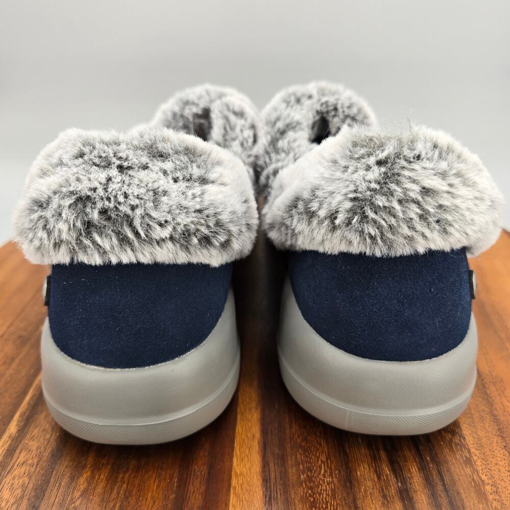 Skechers Go Walk Lounge Shoes Womens 10 Wide Navy Faux Fur Lined Comfort Shoes - Picture 4 of 8